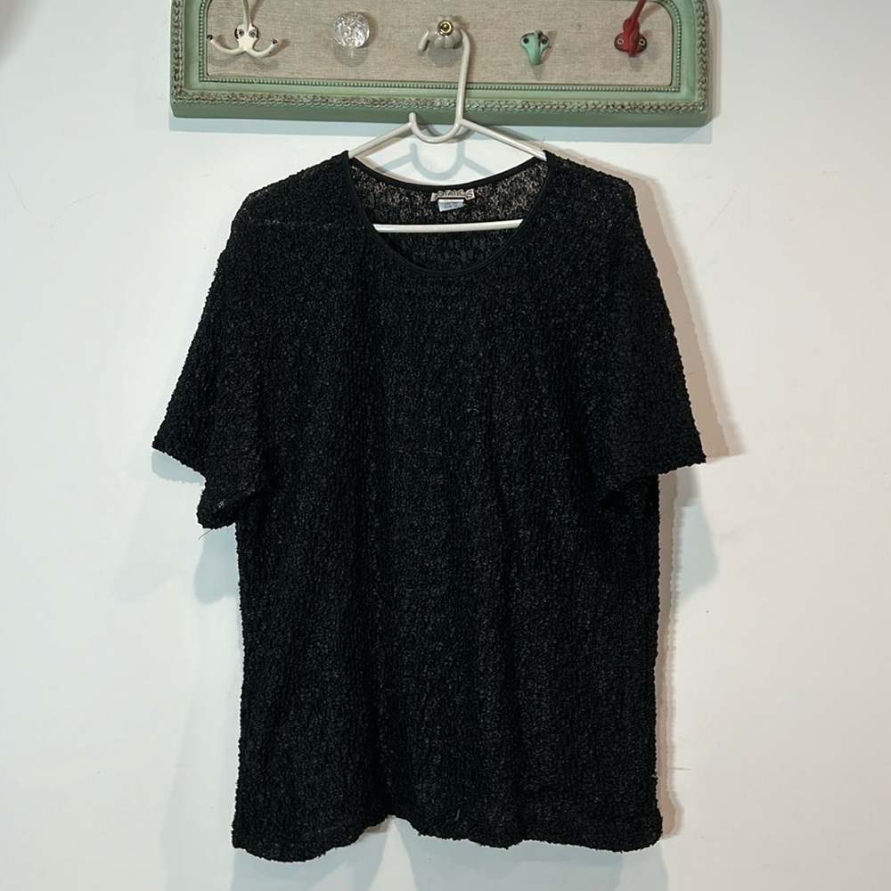 Vintage notations, black short sleeve women’s top nylon spandex blend XL